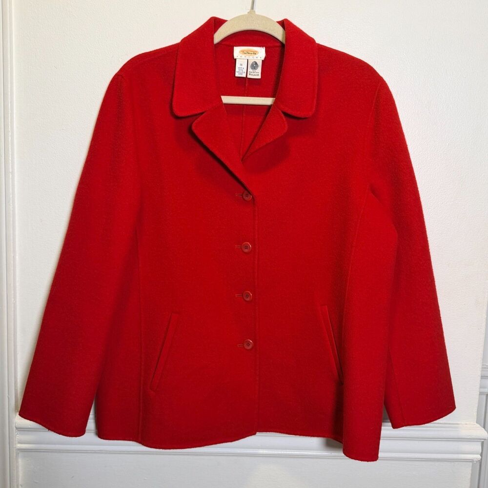 Vintage Talbots Petites Womens 14 Red 100% Wool Woolmark Jacket Made In Korea